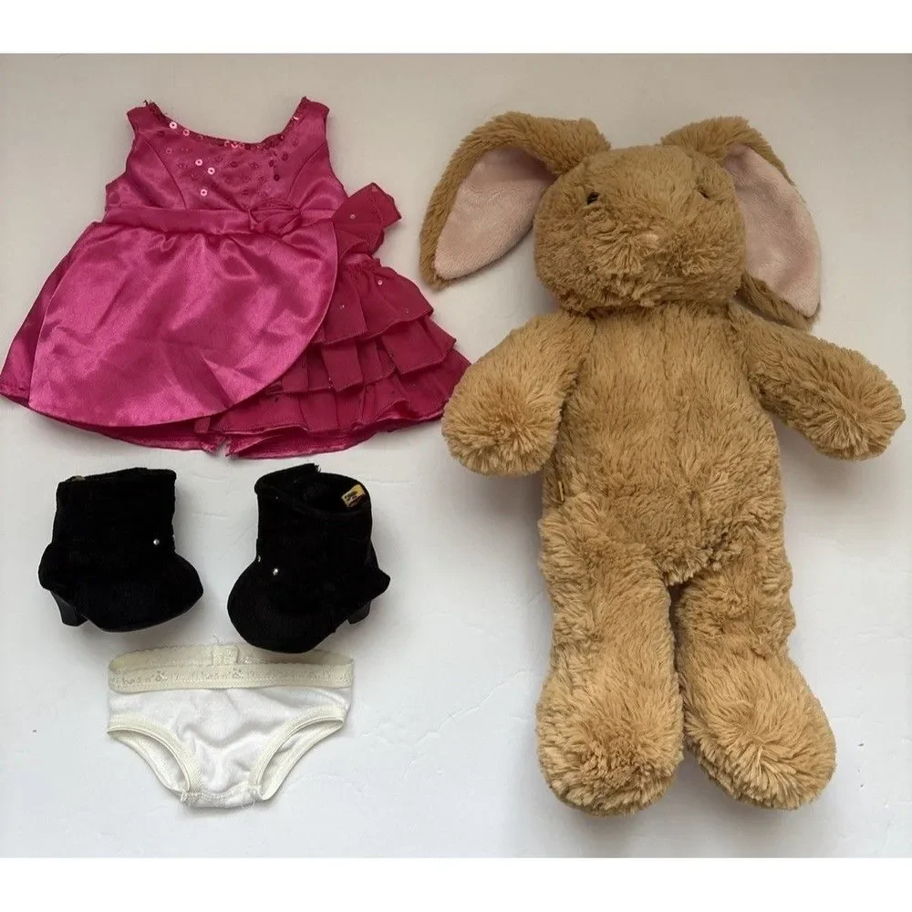 Build a Bear Pawlette Bunny Rabbit 16 Inch Plush Stuffed Animal Tan Pink Dress